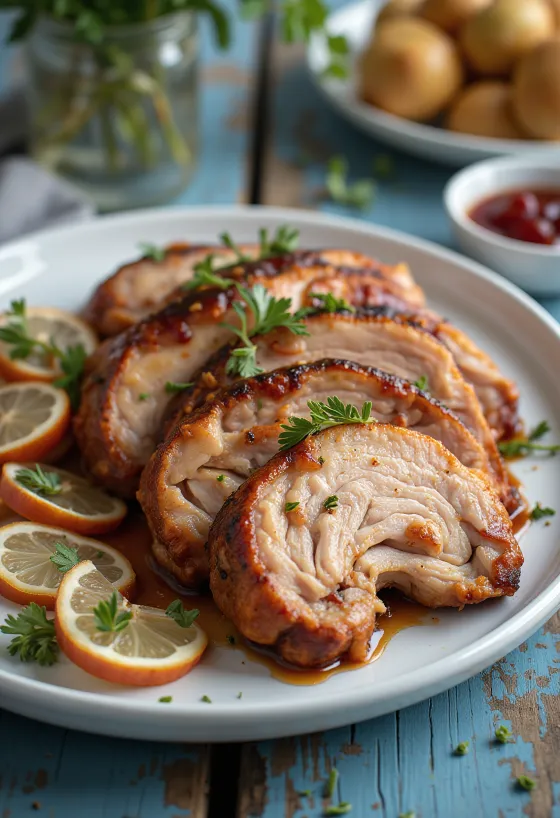Gerookte BBQ kalkoenborst geserveerd