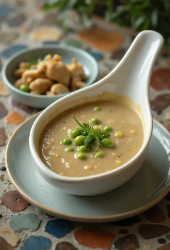 Pittige groene pepersaus geserveerd