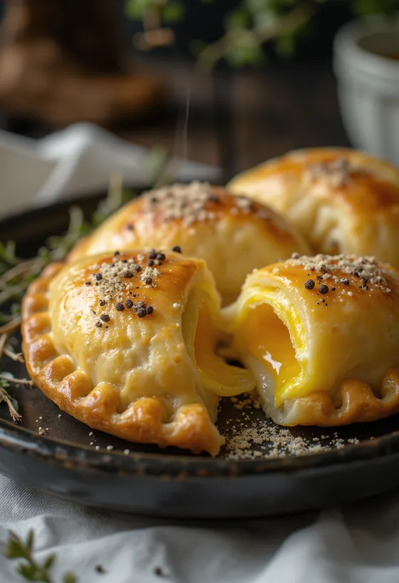 Empanada's met aubergine en Parmezaanse kaas goudbruin gebakken