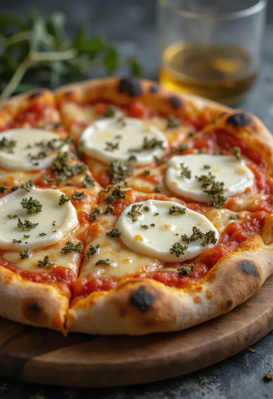 Pizza ai Formaggi di Capra met geitenkaas en mozzarella