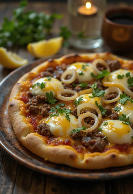Pizza Egiziana geserveerd