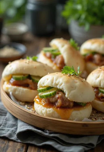 Pork belly buns geserveerd