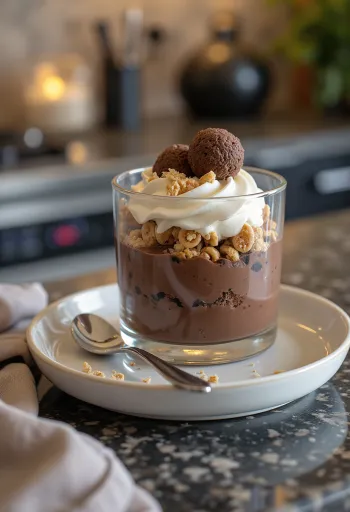 Chocoladedessert in glas met balletjes