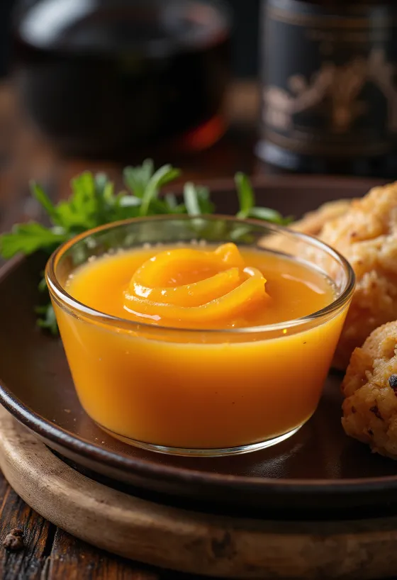 Gember-sinaasappelsaus geserveerd
