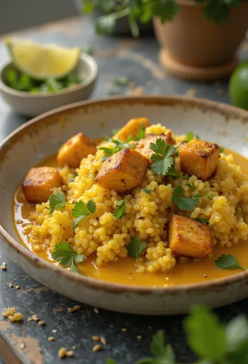Limoen-curry quinoa met tofu