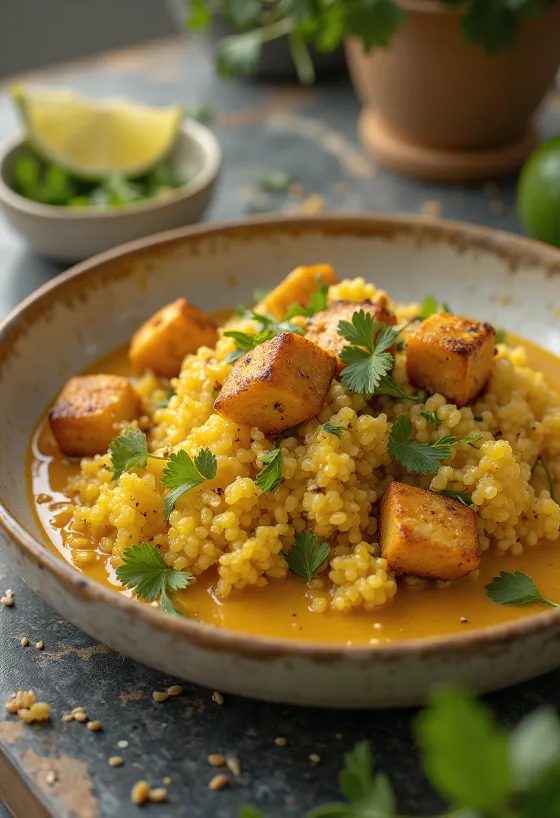 Limoen-curry quinoa met tofu