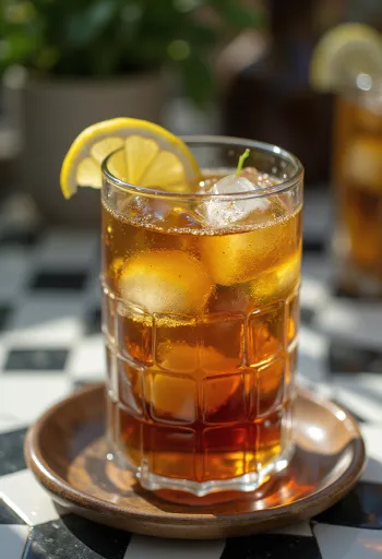 Munt ijsthee met limoenschijfjes en muntblaadjes in een glas