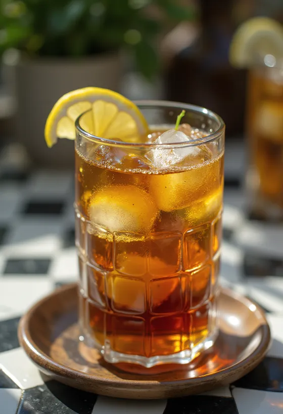 Munt ijsthee met limoenschijfjes en muntblaadjes in een glas