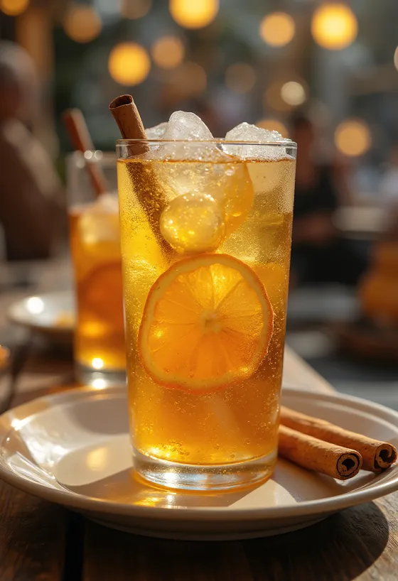 Cider met sinaasappel en honing in een glas