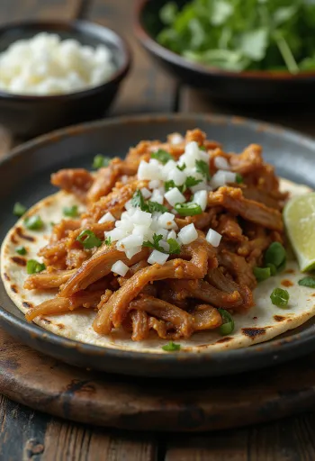 Pork carnitas geserveerd in warme tortilla's