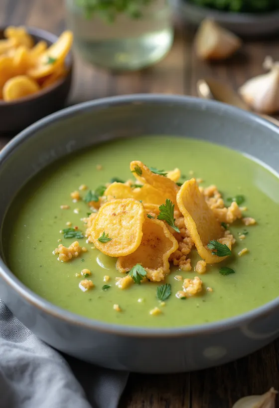 Vegan courgettesoep met geroosterde knoflook