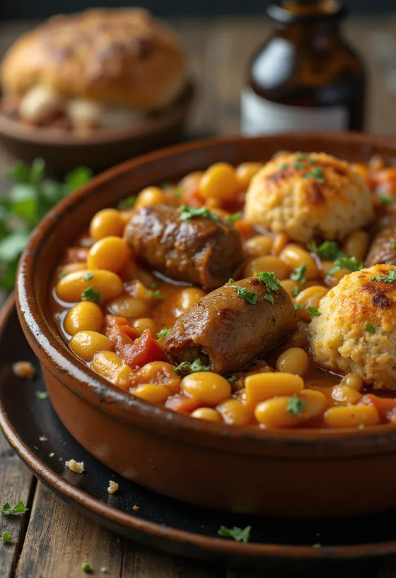 Cassoulet met lamsvlees, bonenschotel met worst
