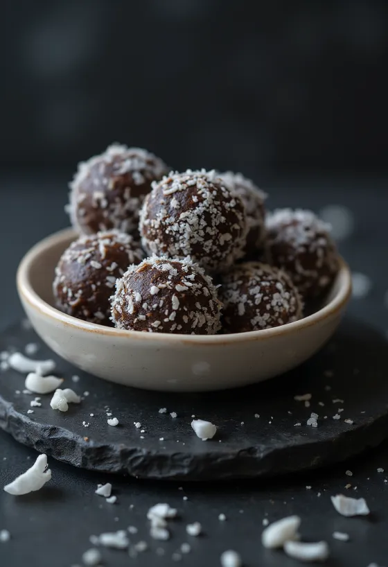 Cacao-kokosballetjes geserveerd