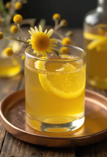 Vlierbloesemlikeur met honing geserveerd in een fles